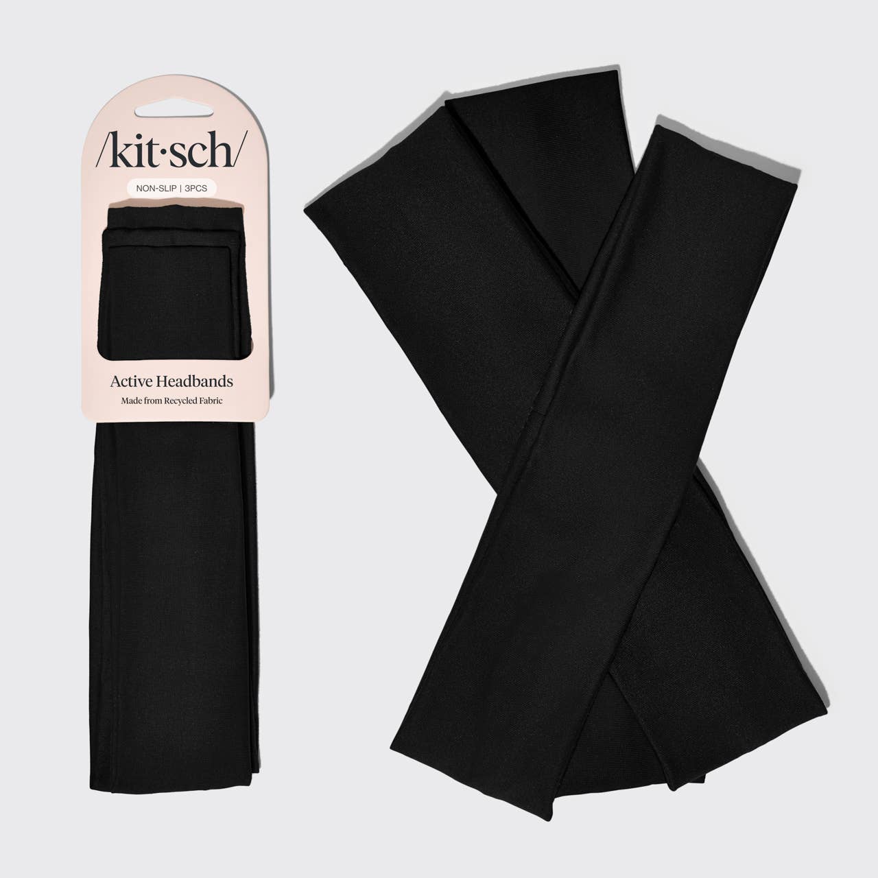 Black headband with packaging labeled 'kitsch' on a light gray background