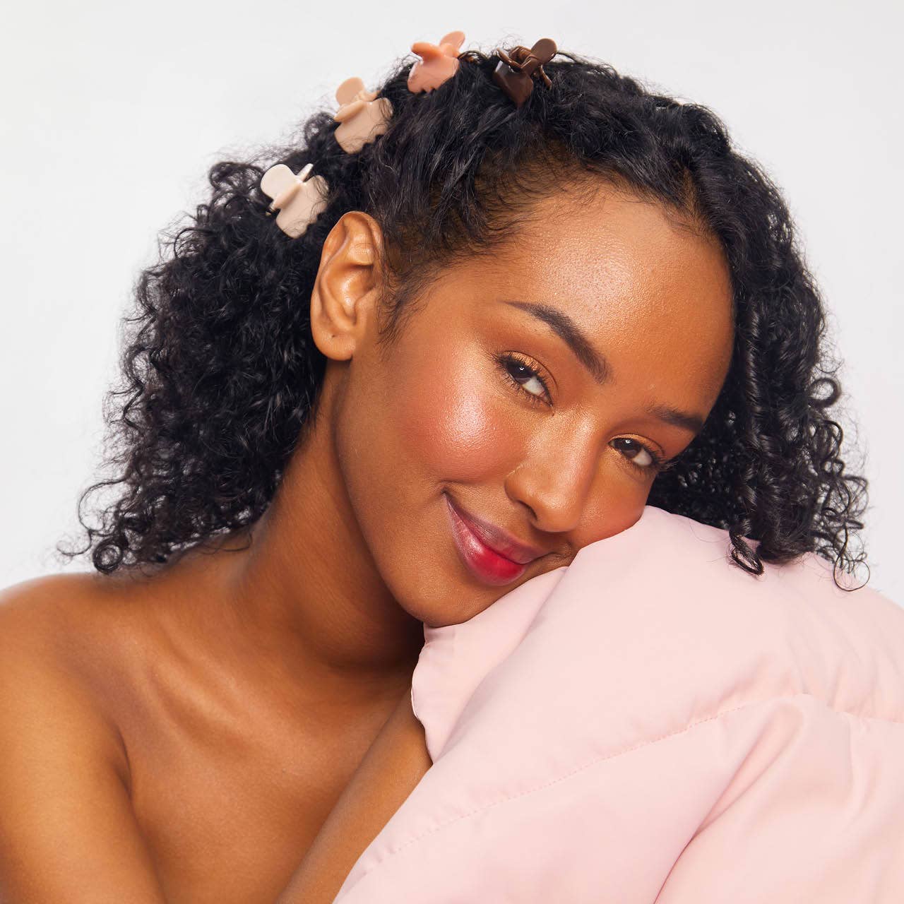 Woman with styled hair clips