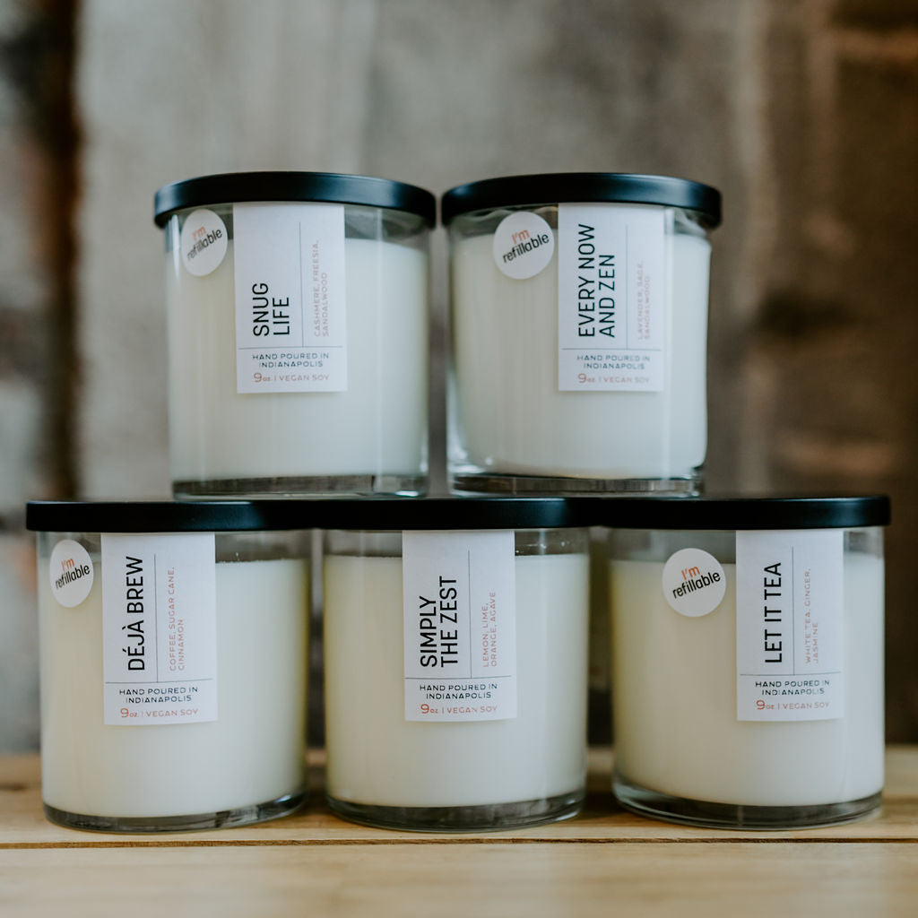 Five of our offered refillable candles. 