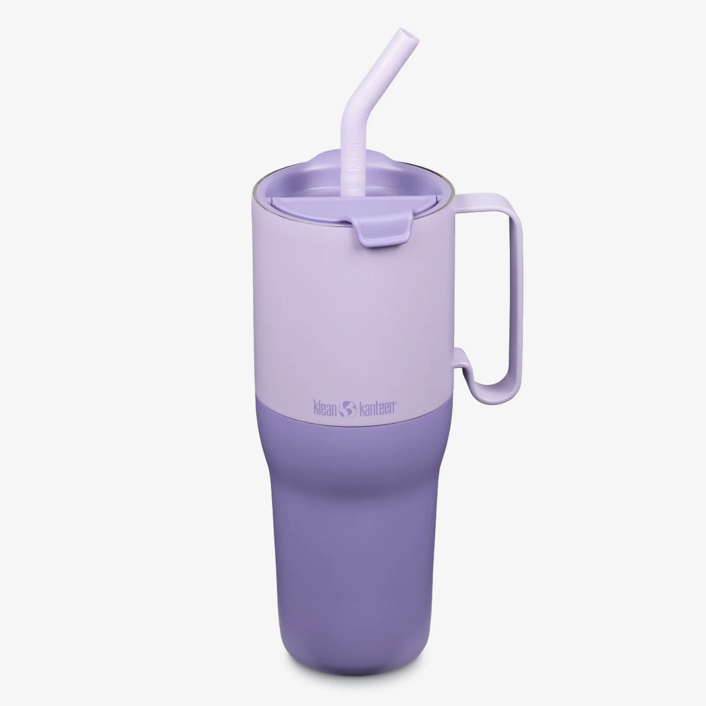 Purple 36 ounce water tumbler with flip lid and straw. 