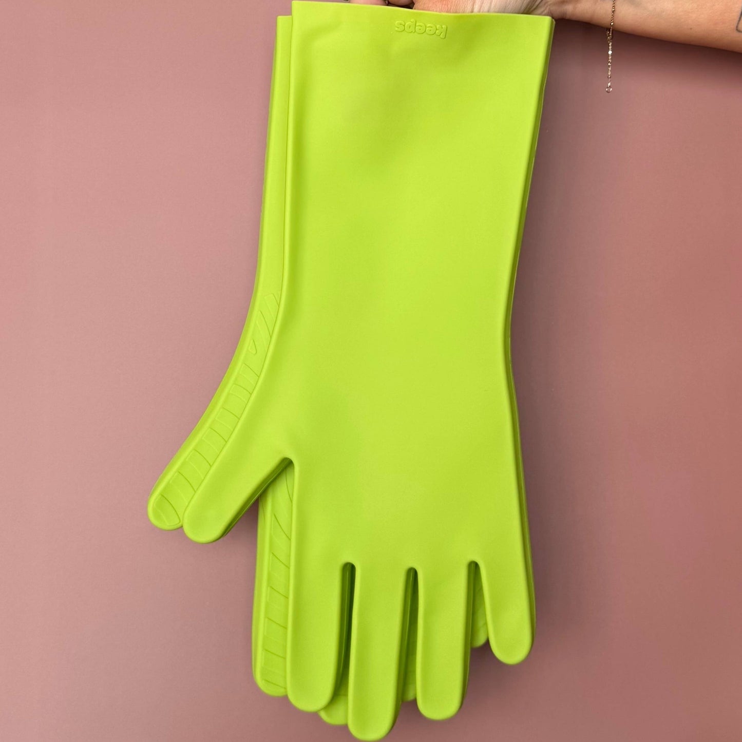 bright green silicone gloves