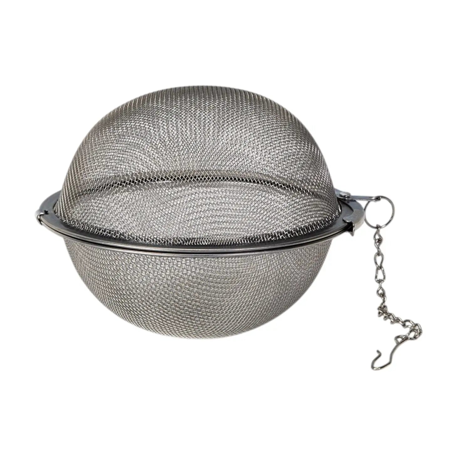 Stainless steel tea ball infuser with hook chain. 