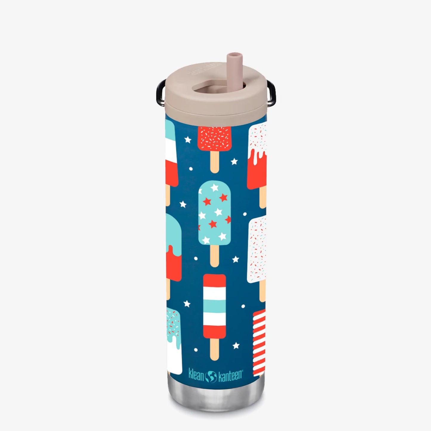 Popsicle print 20 ounce straw twist cap insulated water bottle.