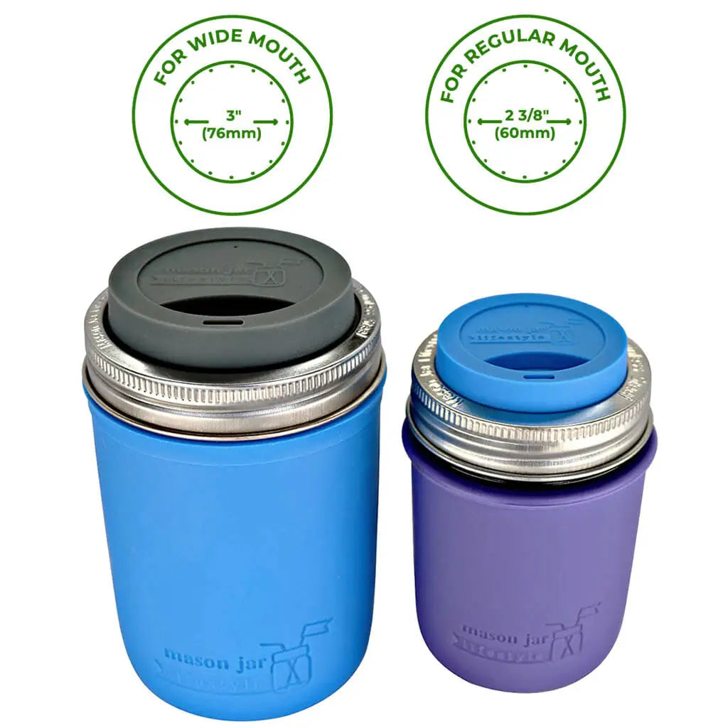 Wide and regular mouth drinking Lids on corresponding sized jars. 