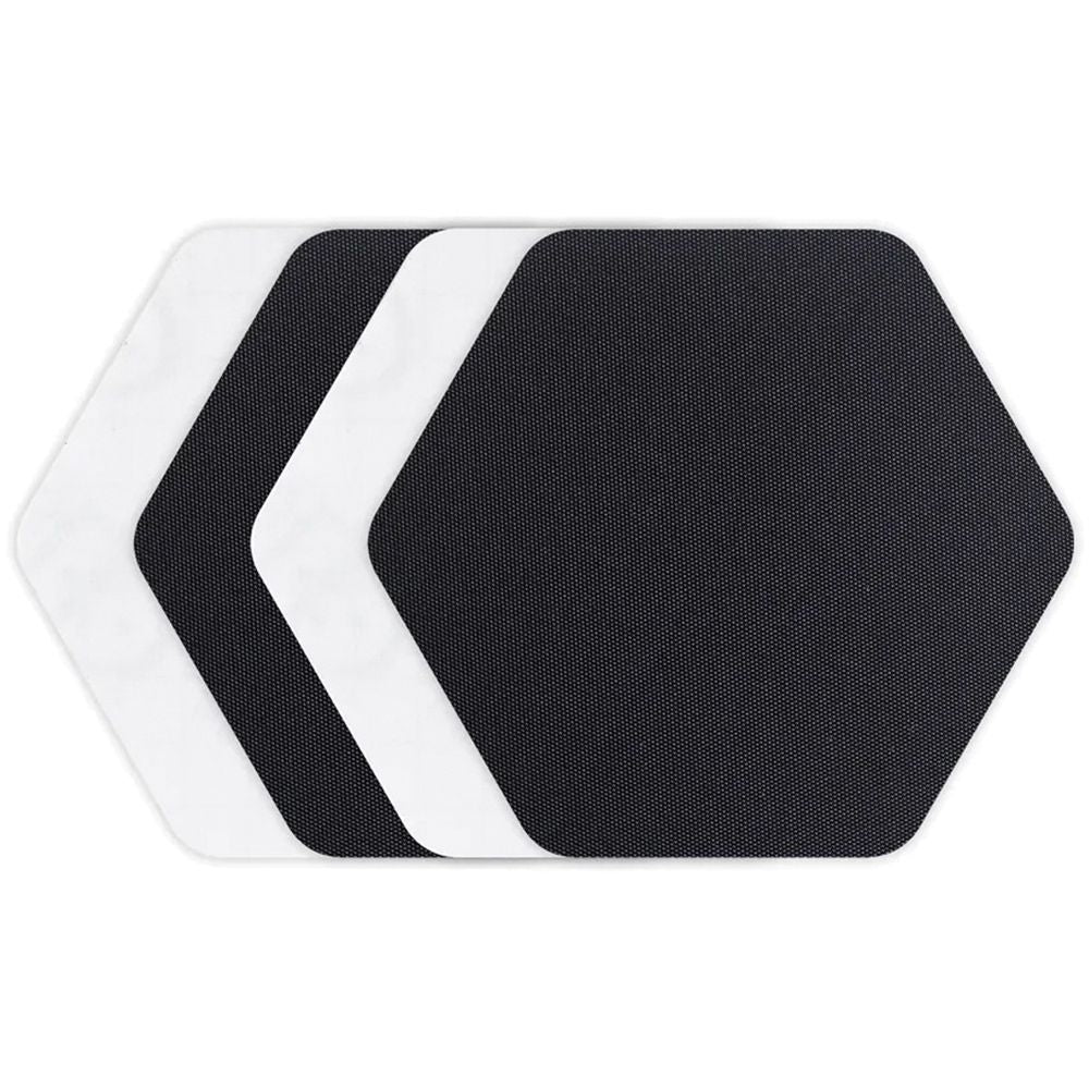 Black and clear hexagon repair patches. 