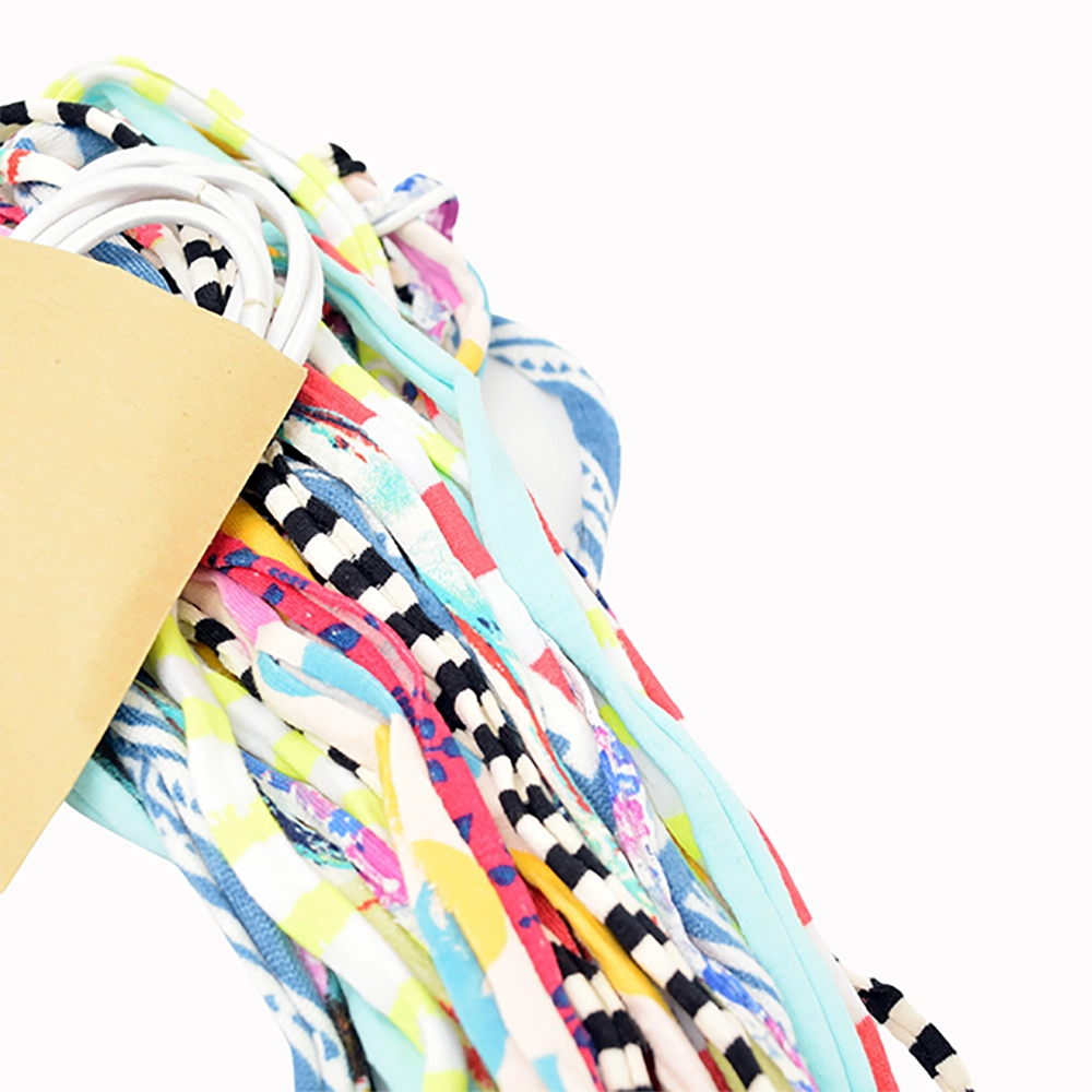 Colorful fabric and hair ties. 