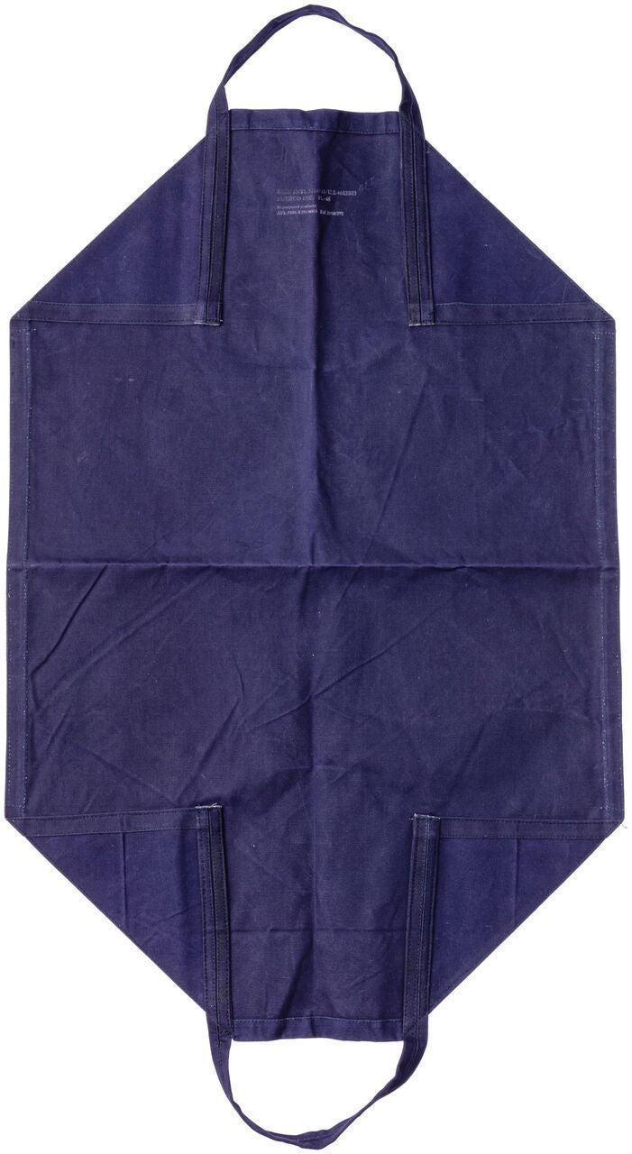 Blue firewood carrier completely open. 