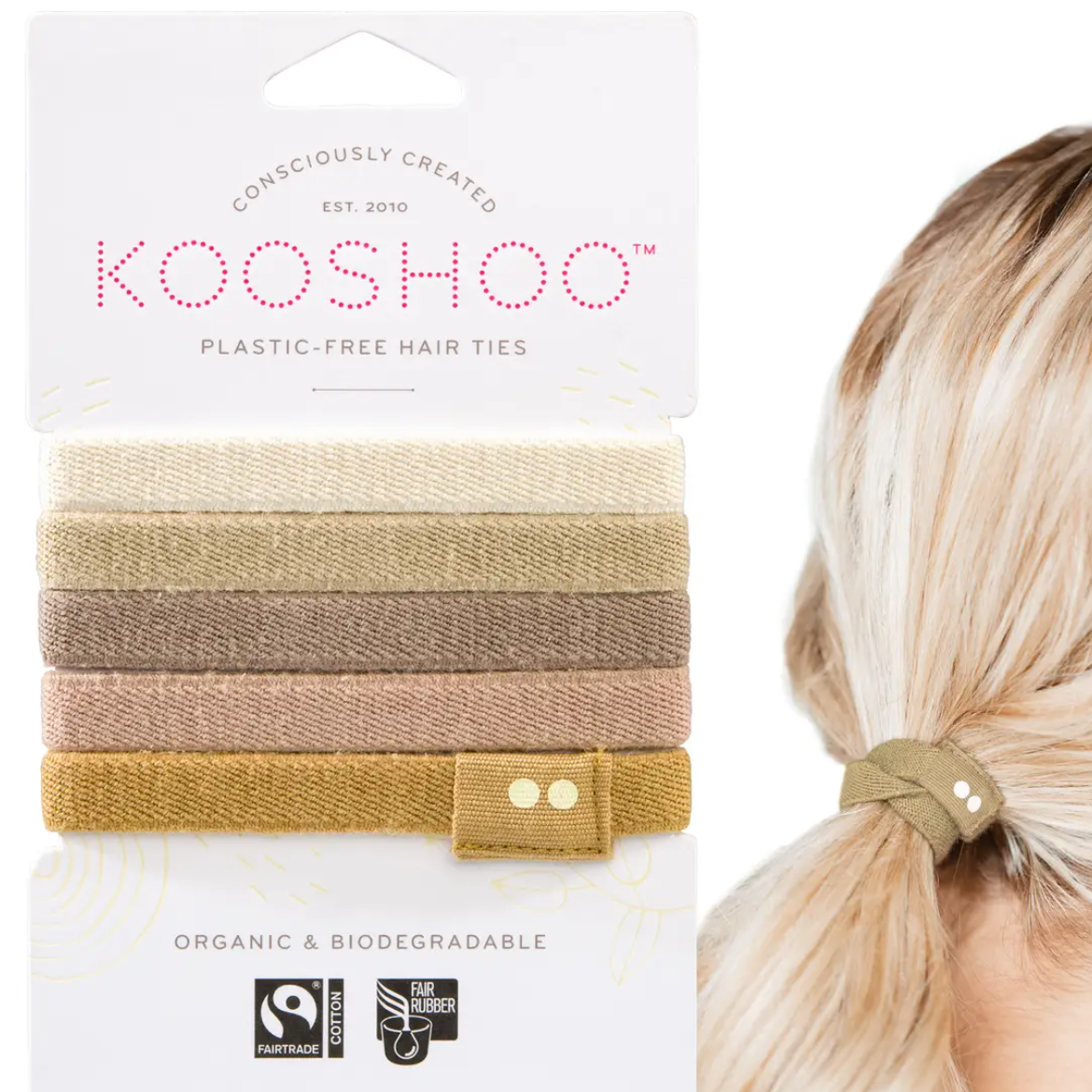 Assorted Plastic free hair ties in blonde tones. 