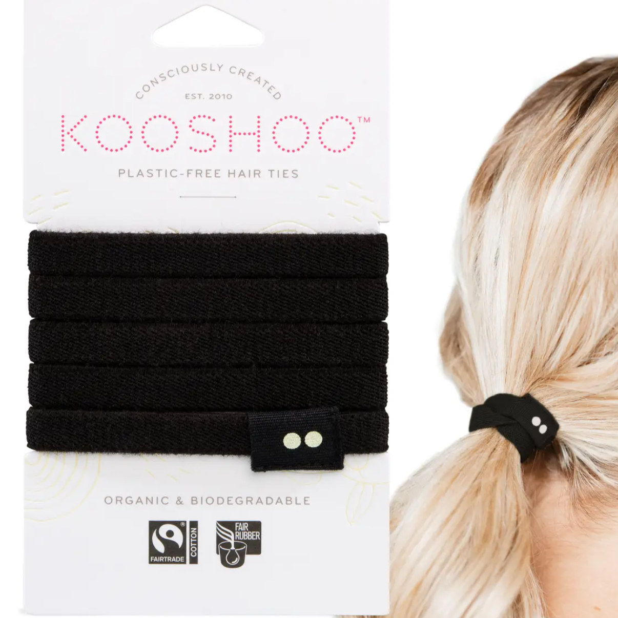 Black plastic free hair ties. 