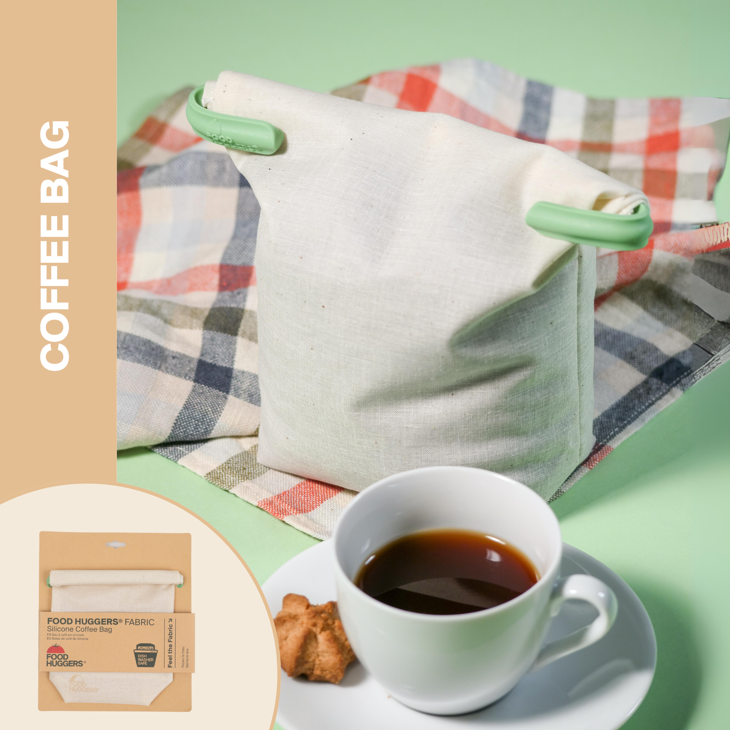 Resealable coffee bag with beans inside. 