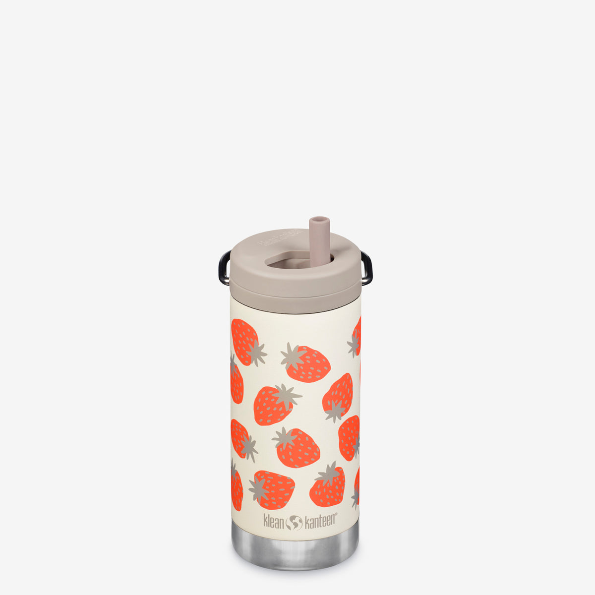 Stawberry patterned insulated water bottle twist cap with straw 12oz