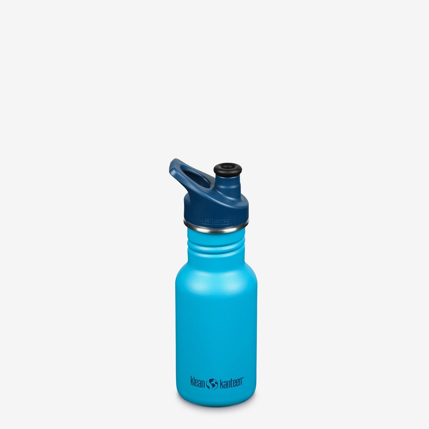 Blue 12 ounce stainless steel water bottle with dark blue classic sport cap.