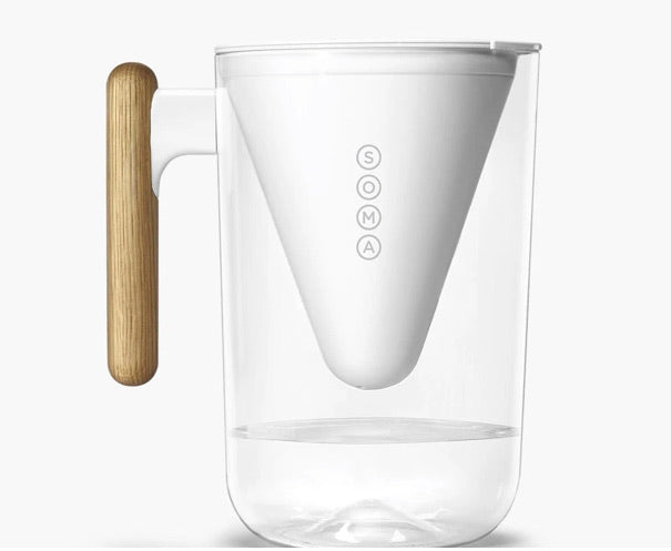 Plastic water pitcher with filter and handle. 