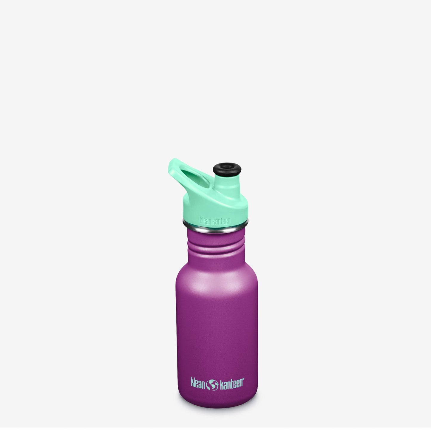 Purple 12 ounce stainless steel water bottle with green classic sport cap.